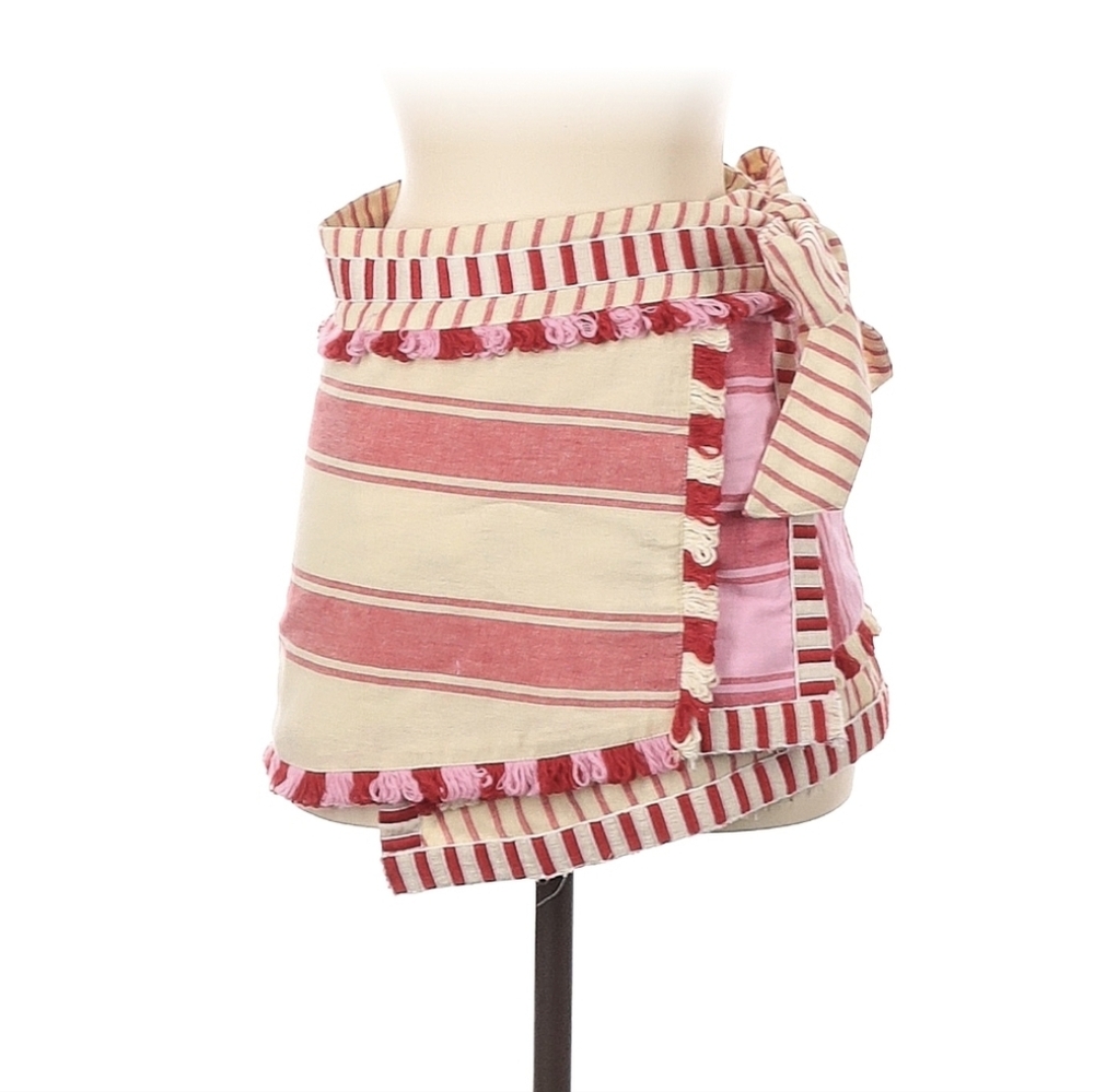 Dodo Bar Or Pink and Cream Striped Tassel Wrap Mini Skirt with Side Bow